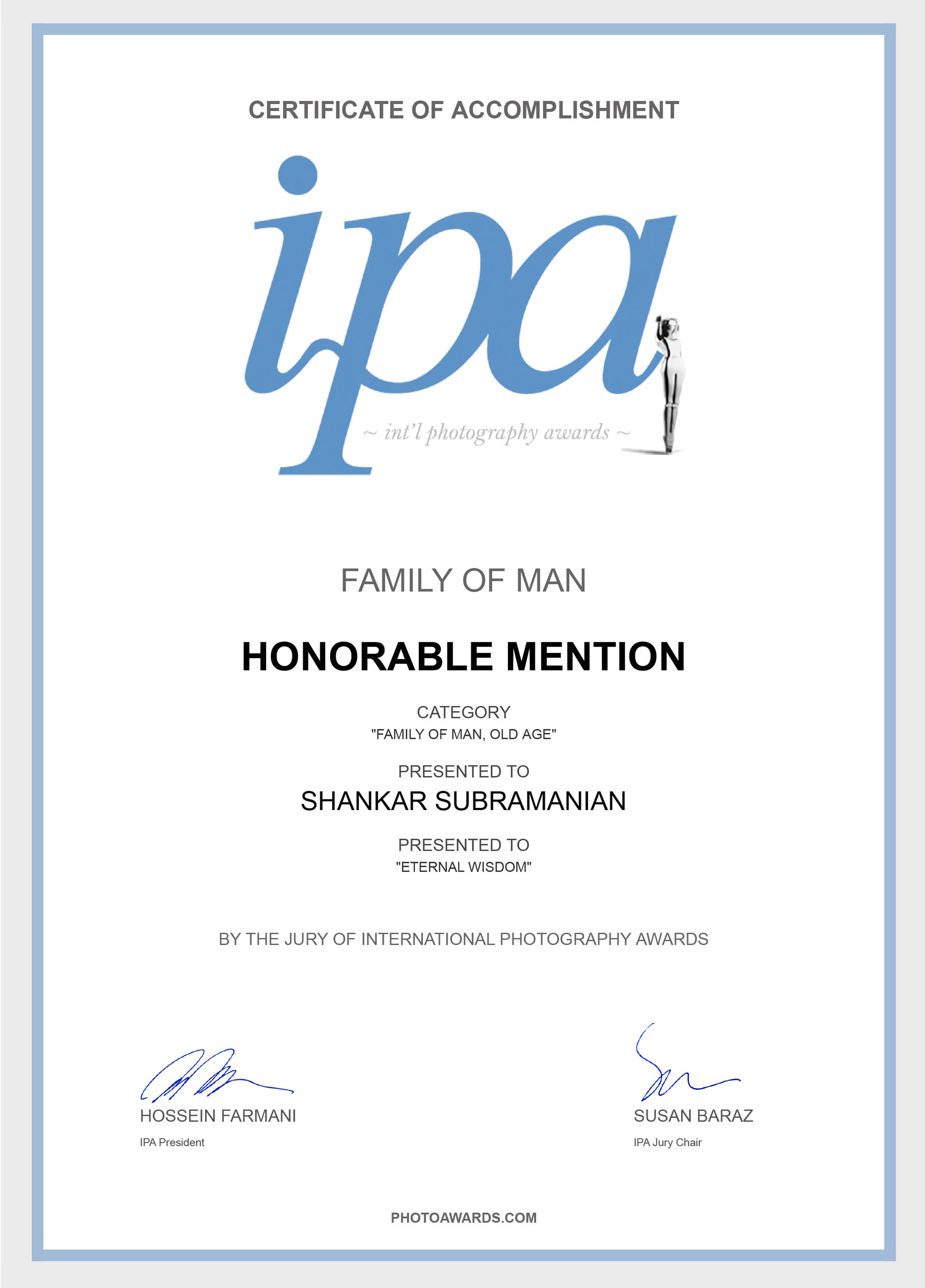 IPA Certificate - Honorable Mention